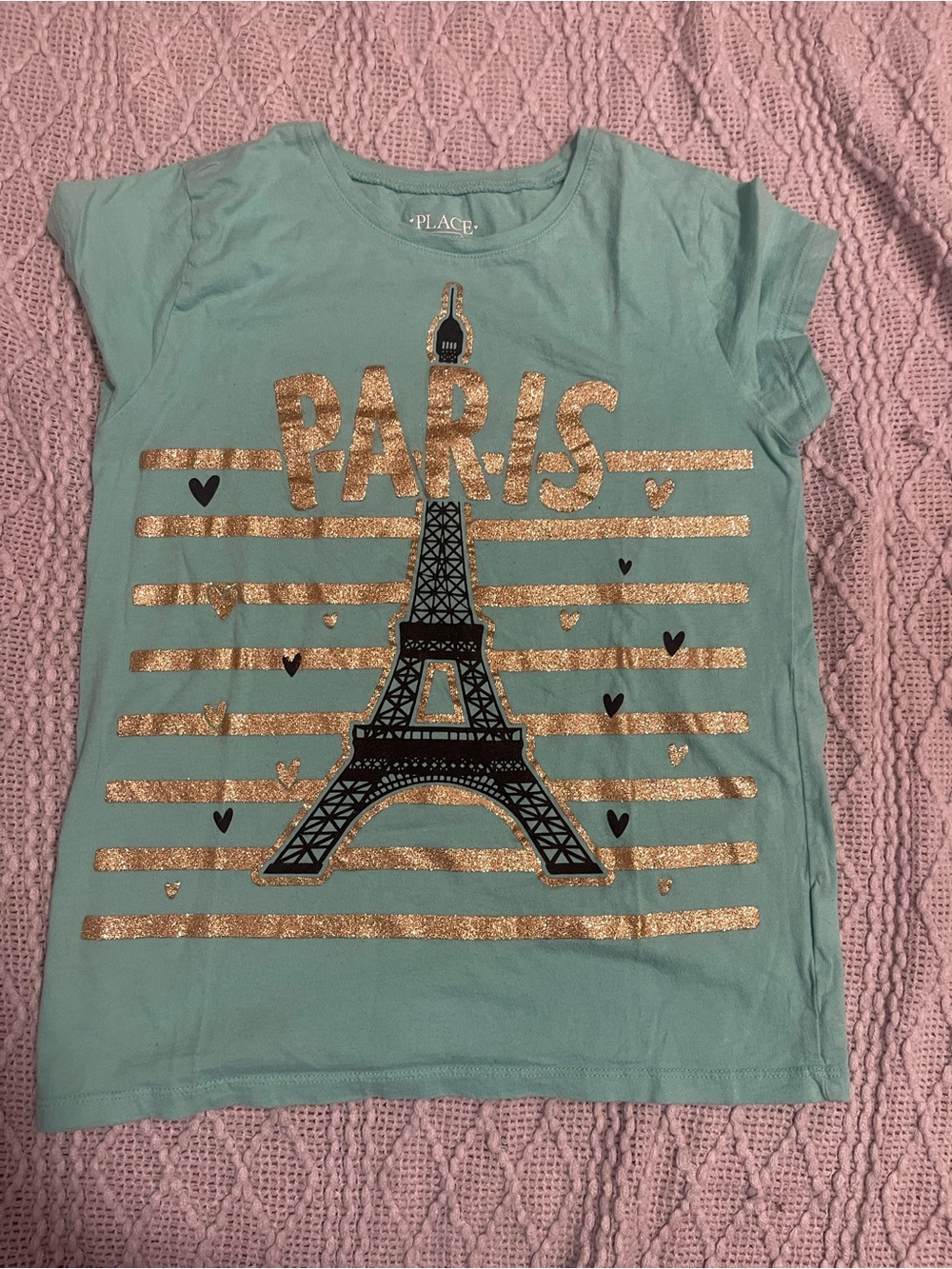 The Children's Place Mint Green Tee with Gold Glitter 'Paris' and Eiffel Tower